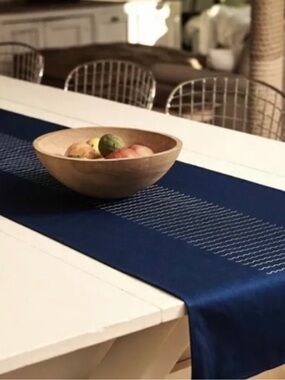BRAND NEW Territory Navy Coastal Cotton Dining Runner – Extra Long, Soft Textile